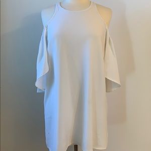Off white cold shoulder, flutter sleeve tunic